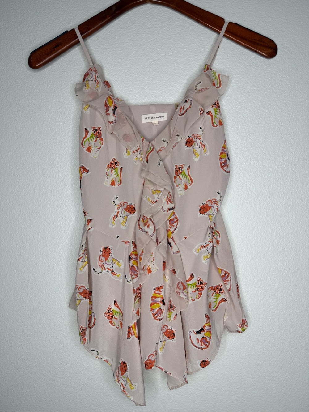 Rebecca Taylor Pink Floral Ruffle Camisole 100% Silk
